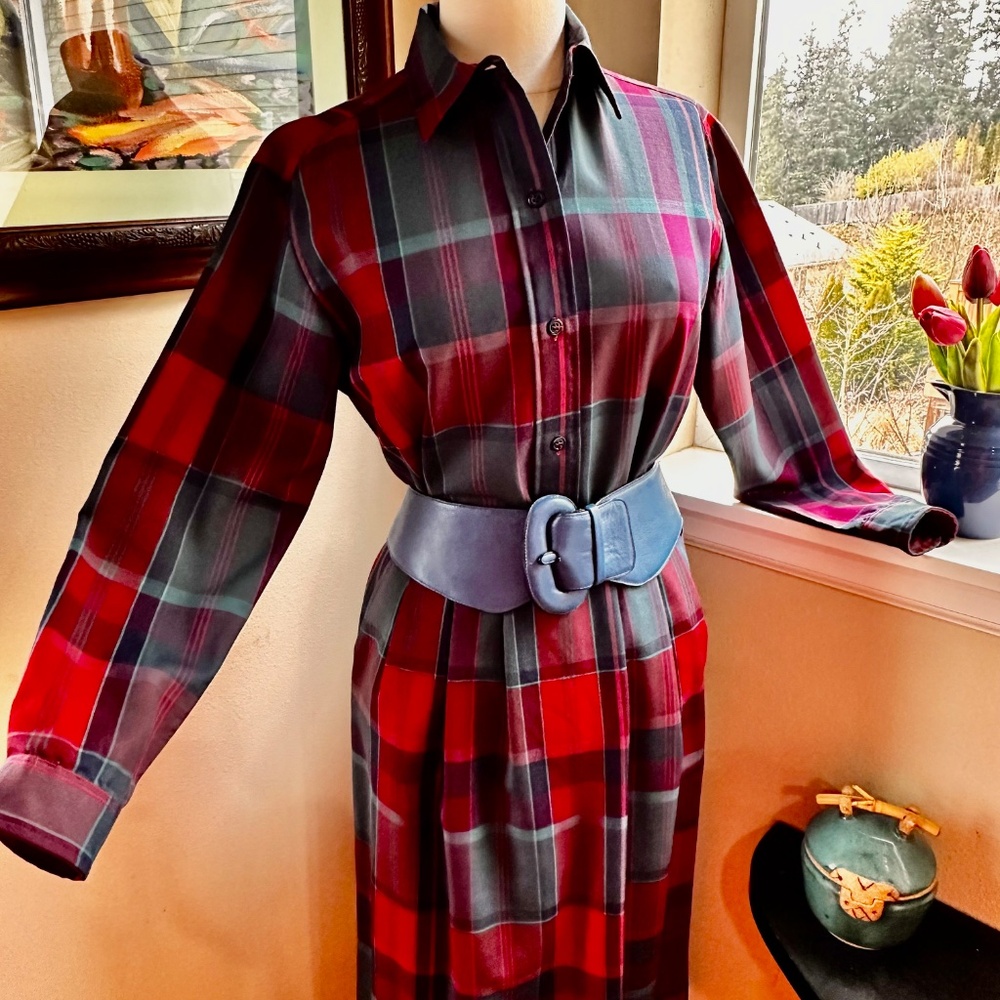 Pendleton 2 Pc Plaid Shirtwaist Dress, Shirt & Skirt Set. Vtg.1970s / NOS Size 6